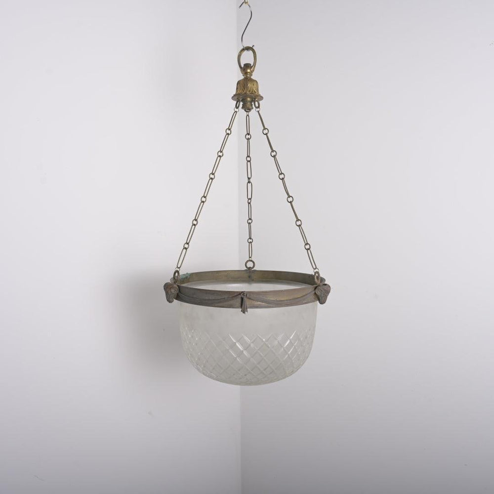 Antique F & C Osler Satin Crystal Plafonnier with Ram’s Head Details