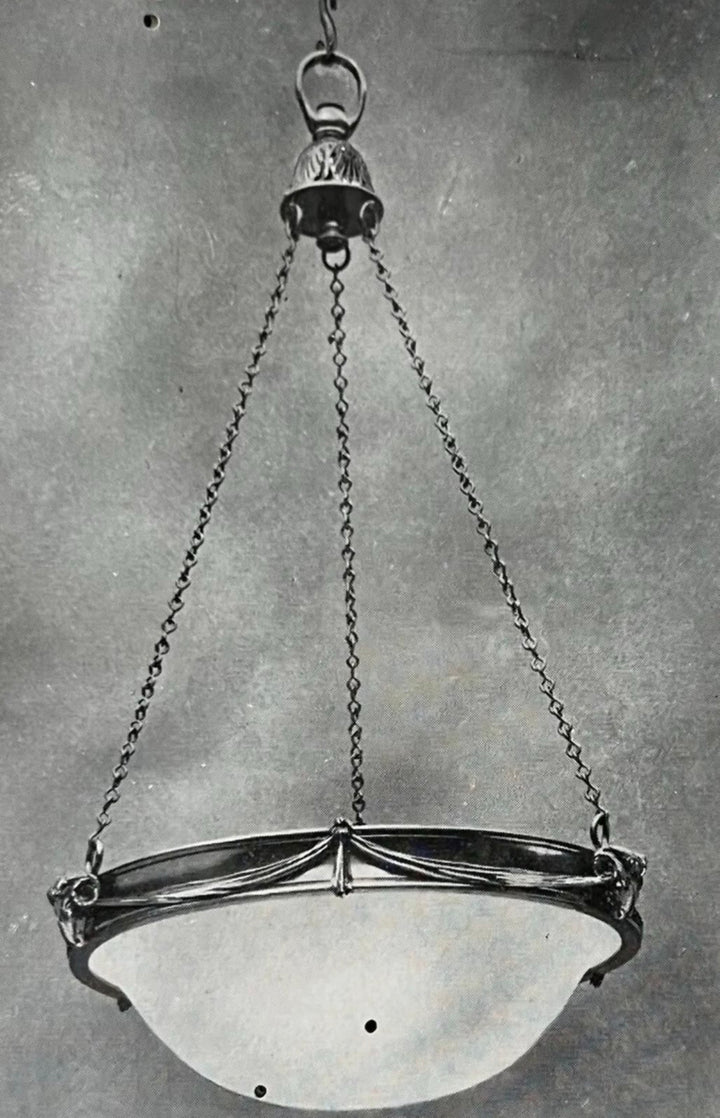 Antique F & C Osler Satin Crystal Plafonnier with Ram’s Head Details