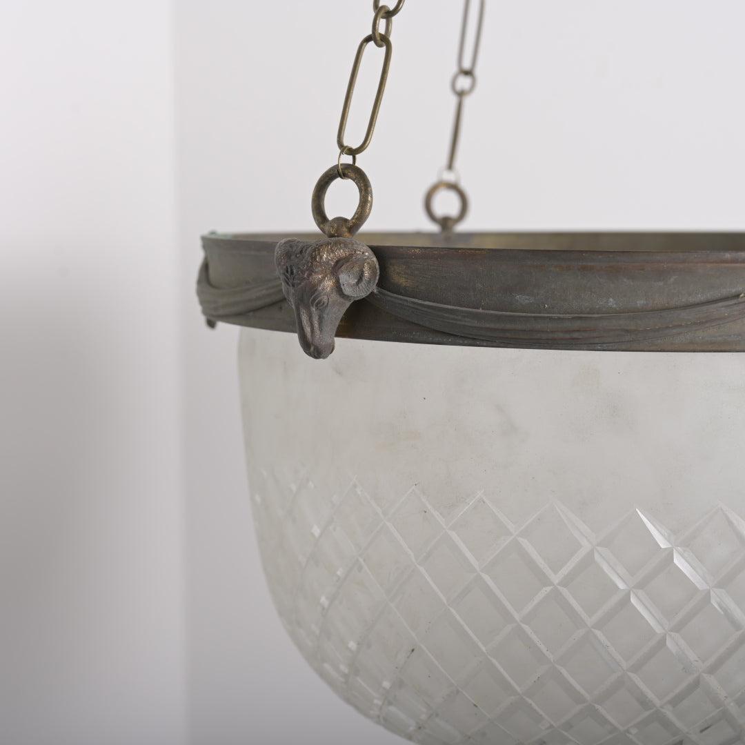 Antique F & C Osler Satin Crystal Plafonnier with Ram’s Head Details