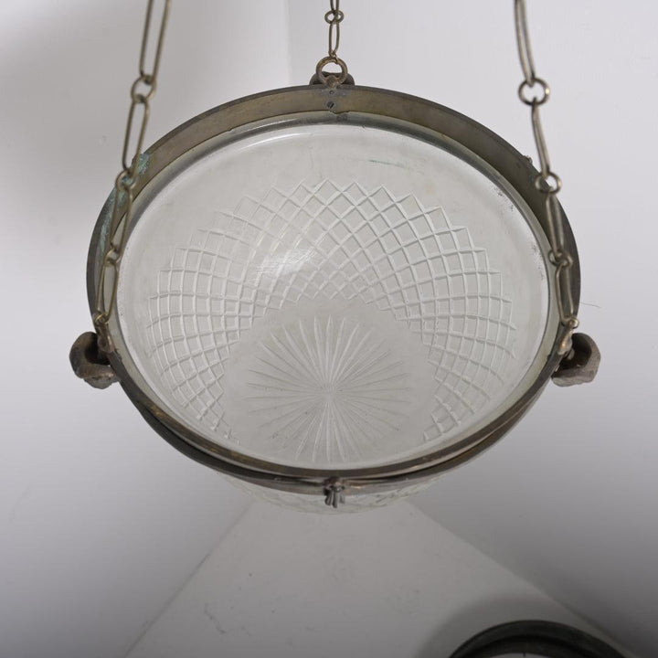 Antique F & C Osler Satin Crystal Plafonnier with Ram’s Head Details