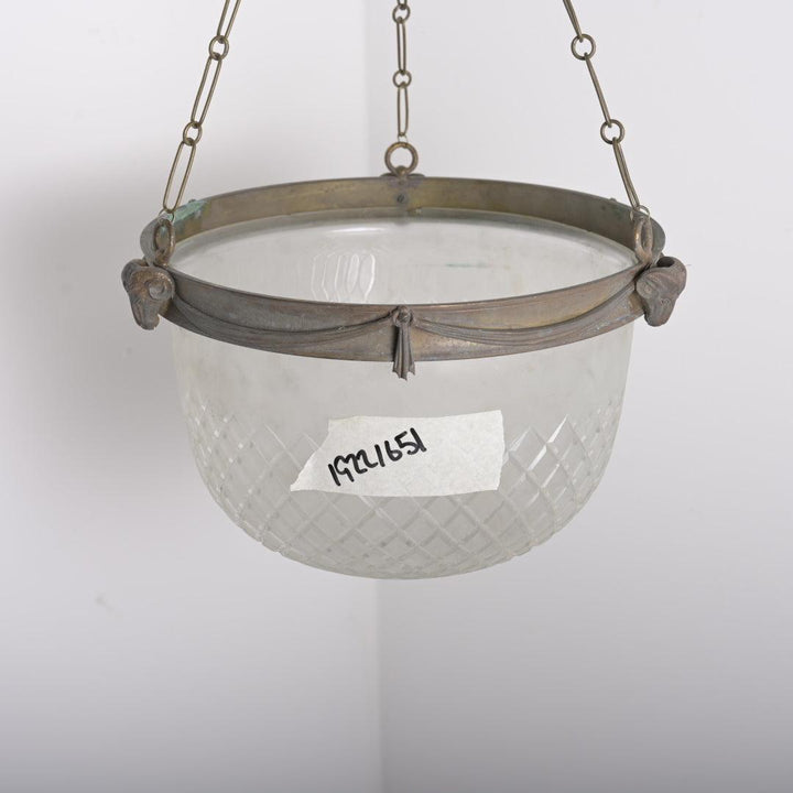 Antique F & C Osler Satin Crystal Plafonnier with Ram’s Head Details