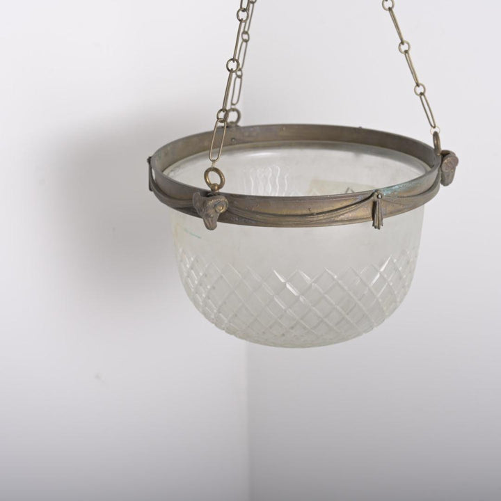 Antique F & C Osler Satin Crystal Plafonnier with Ram’s Head Details