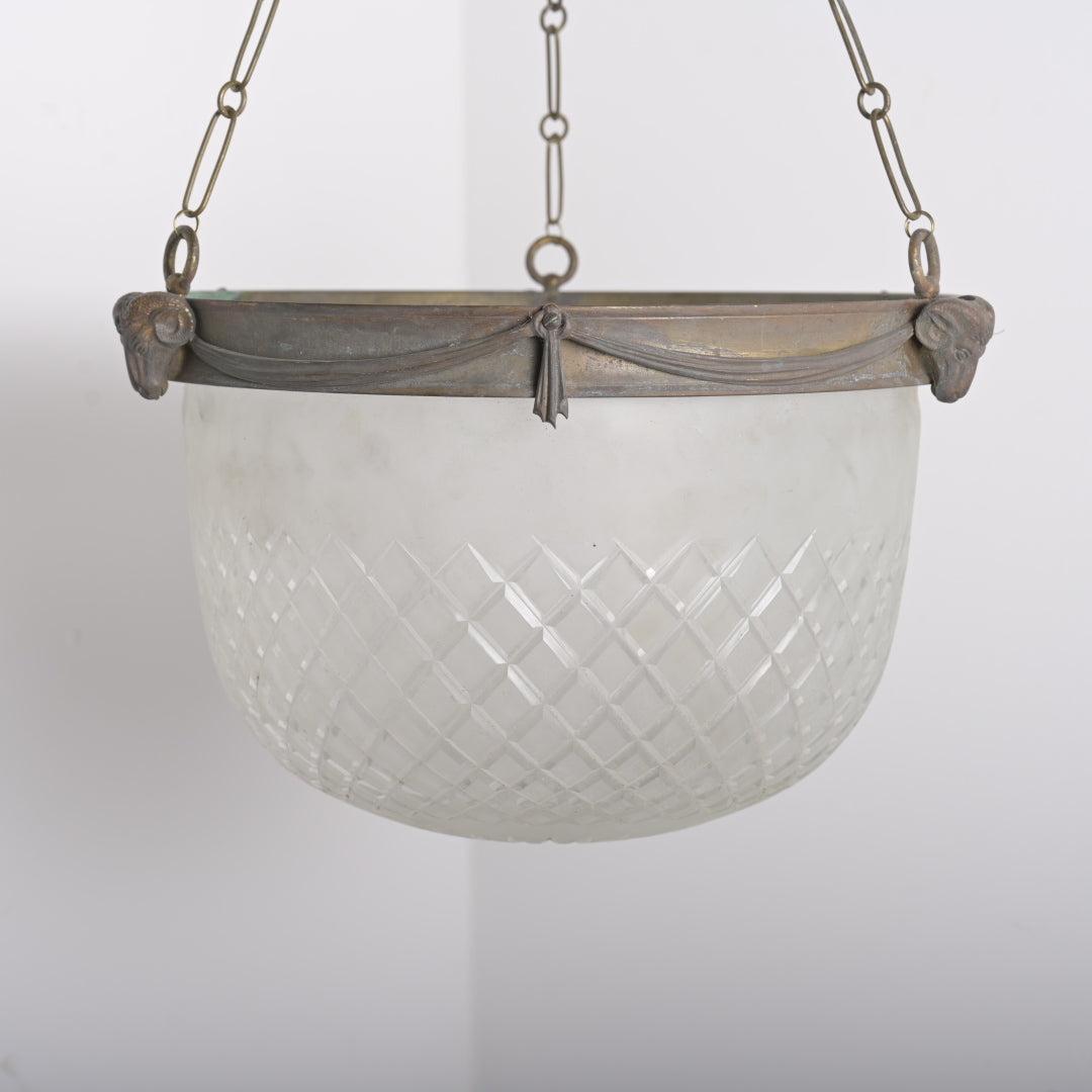 Antique F & C Osler Satin Crystal Plafonnier with Ram’s Head Details