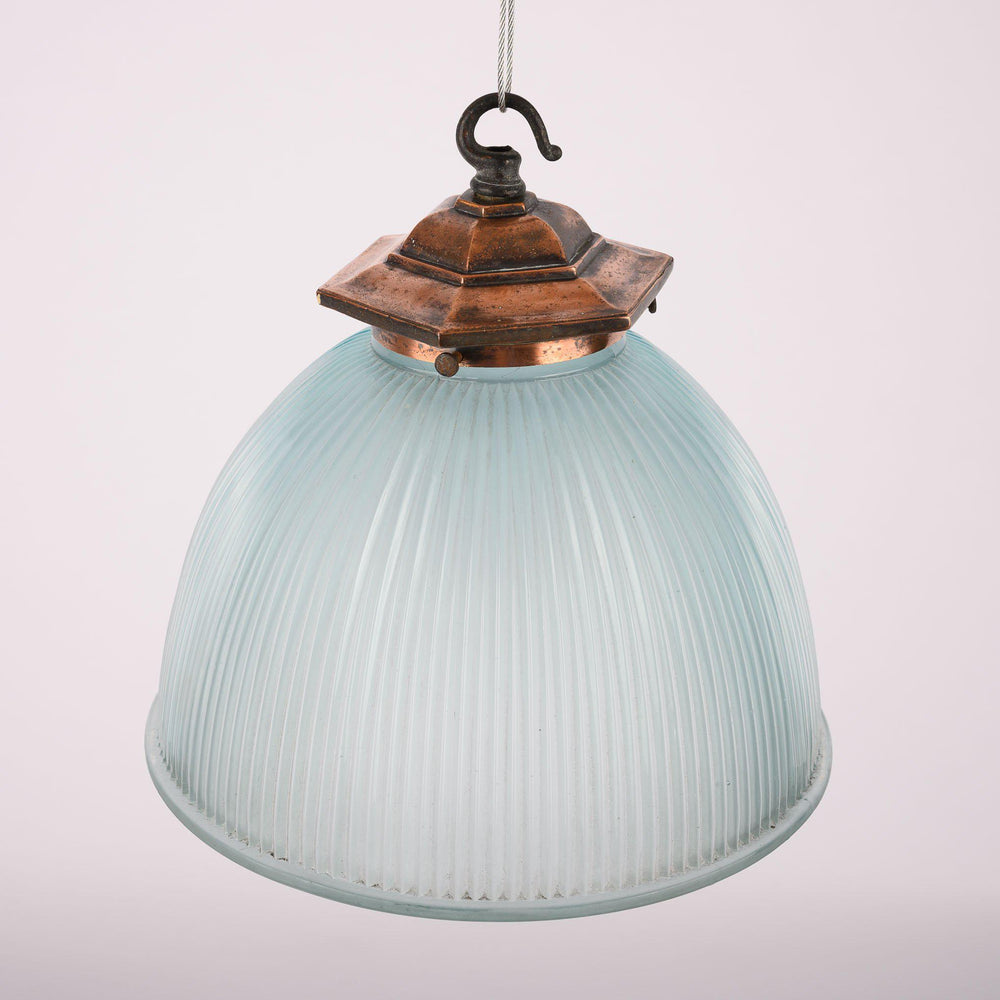 Antique Holophane Opaque Glass Shade with Copper Gallery