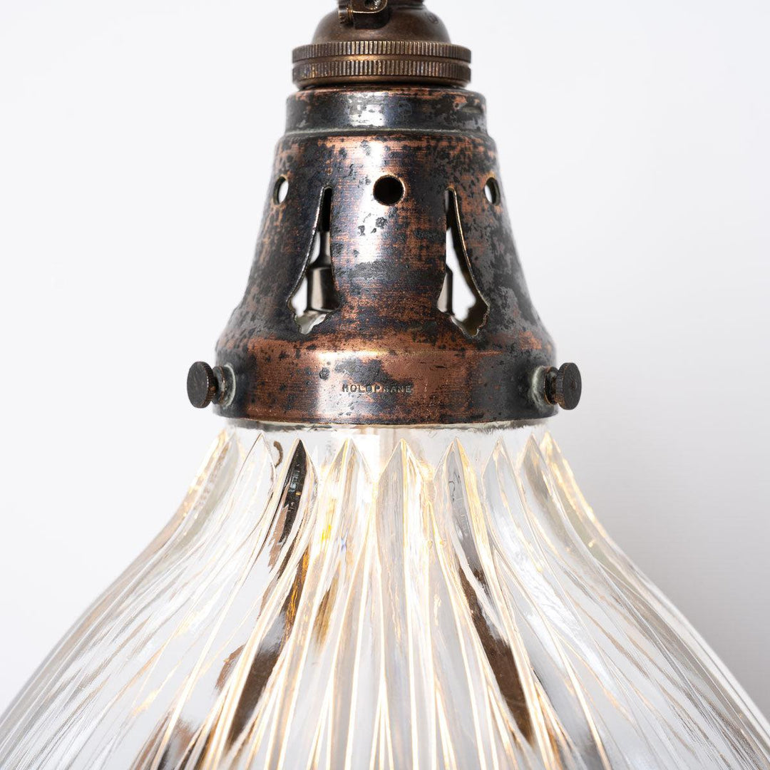 Antique Holophane Pendant Lights with Original Brass Fittings