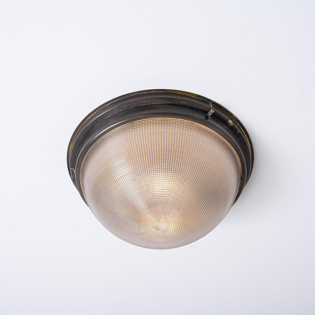 Antique Holophane Prismatic Glass Blondel Bowl Flush Light Fitting