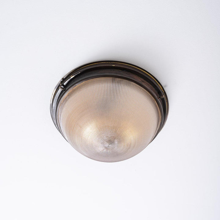 Antique Holophane Prismatic Glass Blondel Bowl Flush Light Fitting