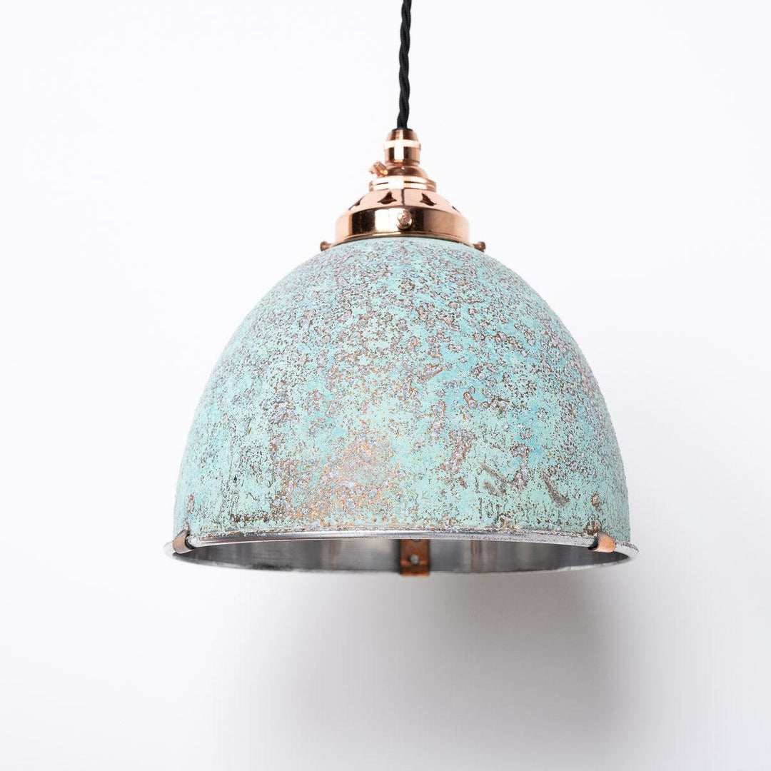 Antique Holophane Verdigris Coppered Aluminium Pendant Lights