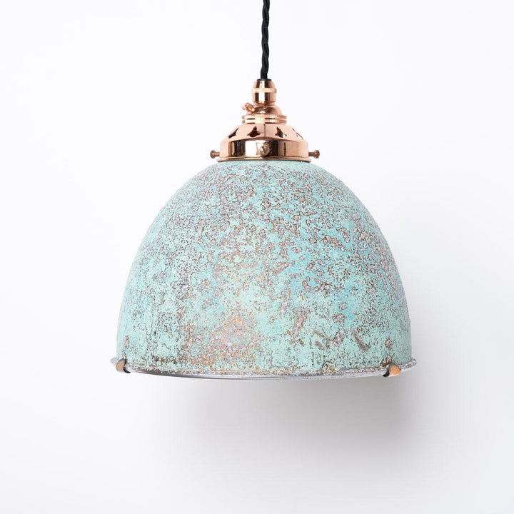 Antique Holophane Verdigris Coppered Aluminium Pendant Lights