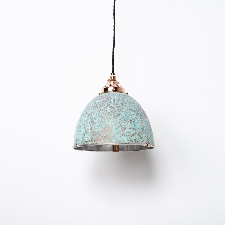 Antique Holophane Verdigris Coppered Aluminium Pendant Lights