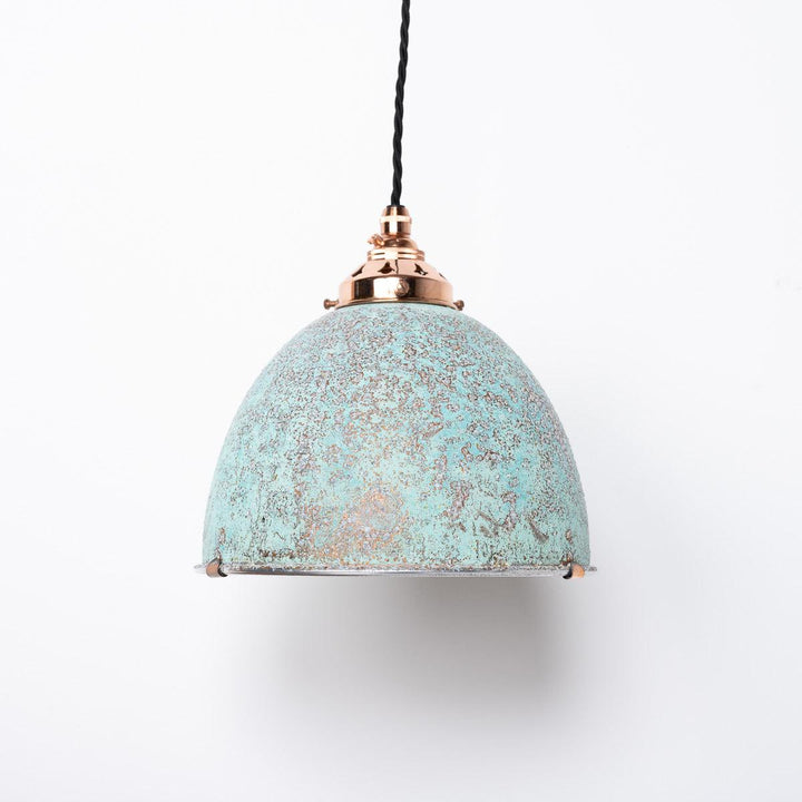 Antique Holophane Verdigris Coppered Aluminium Pendant Lights