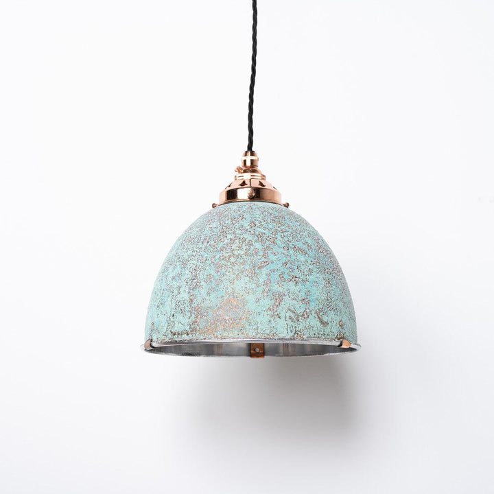 Antique Holophane Verdigris Coppered Aluminium Pendant Lights