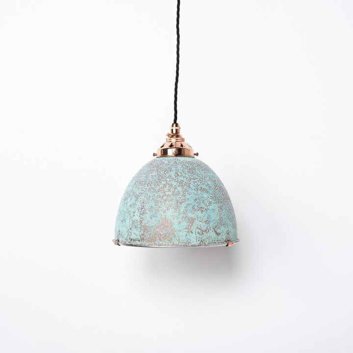 Antique Holophane Verdigris Coppered Aluminium Pendant Lights