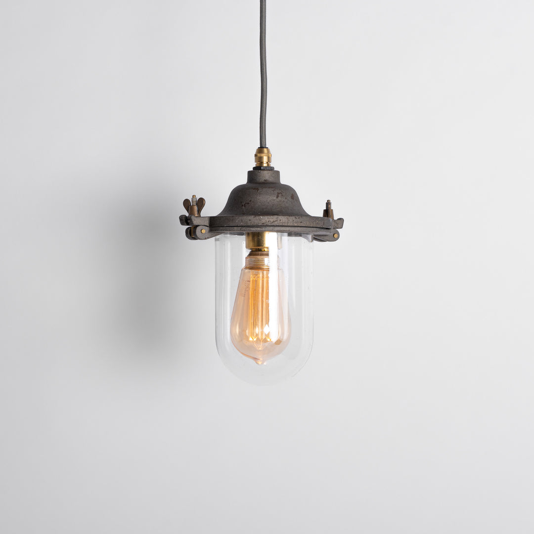 Antique Industrial G.E.C. “Magnet” Cast Iron Well Glass Pendant Lights