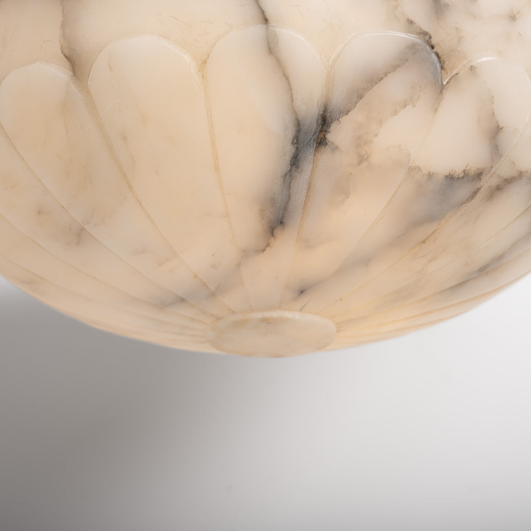 Antique Monumental Hand Carved Alabaster Plafonnier in Cast Bronze Ring