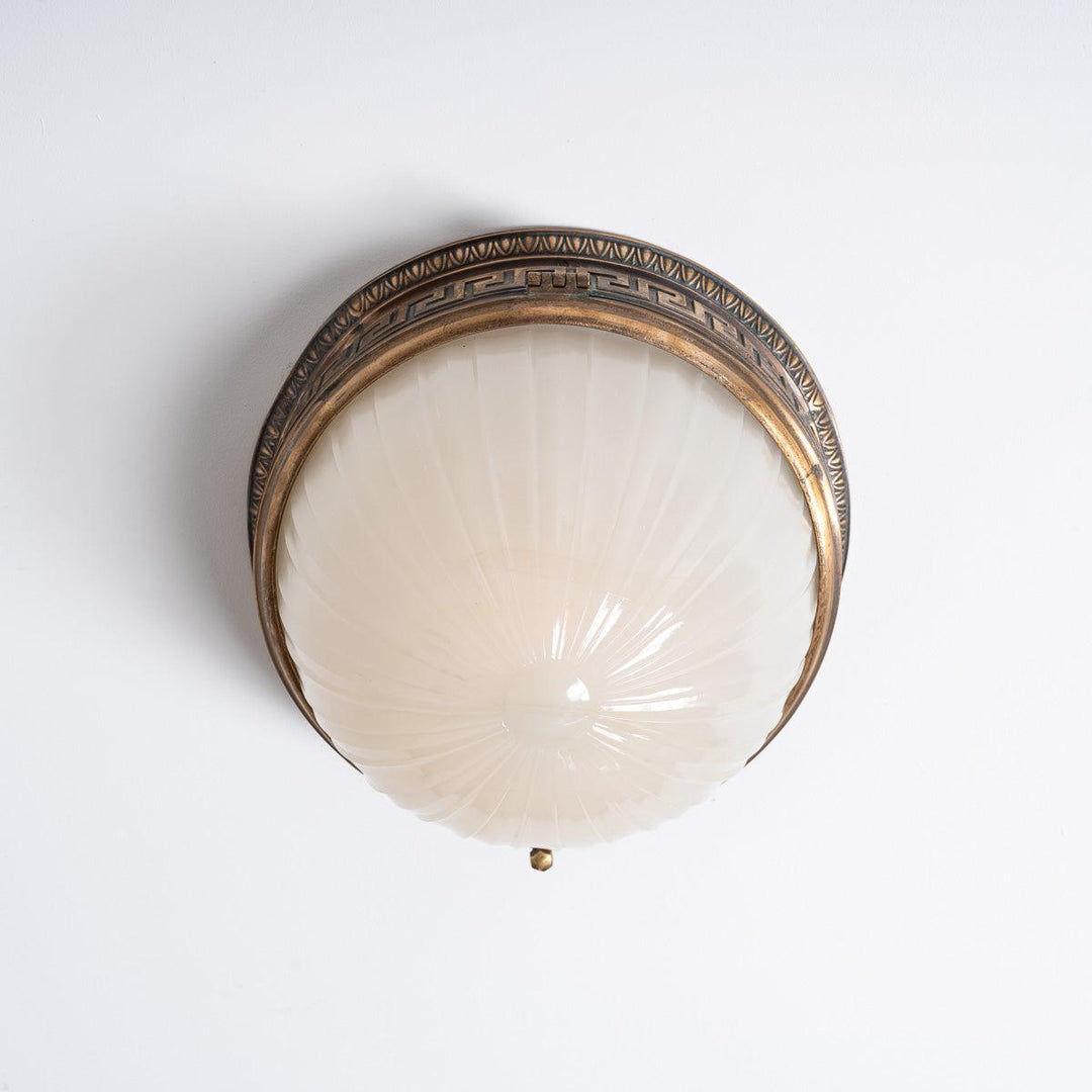 Antique Moonstone Bowl Flush Ceiling Light with Heavy Cast Copper Fittings