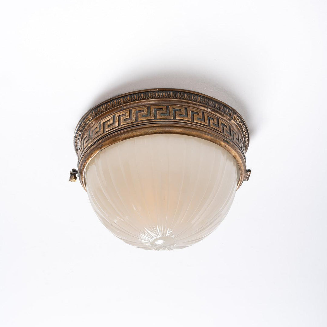 Antique Moonstone Bowl Flush Ceiling Light with Heavy Cast Copper Fittings