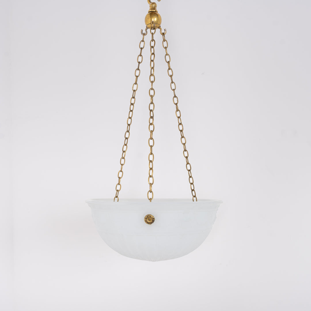 Antique Neoclassical Moonstone Glass Plafonnier Pendant