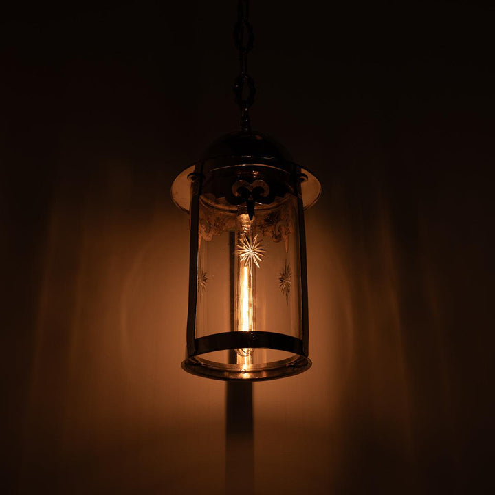 Antique Polished Brass Arts & Crafts Hall Lantern with Crystal Glass Shade