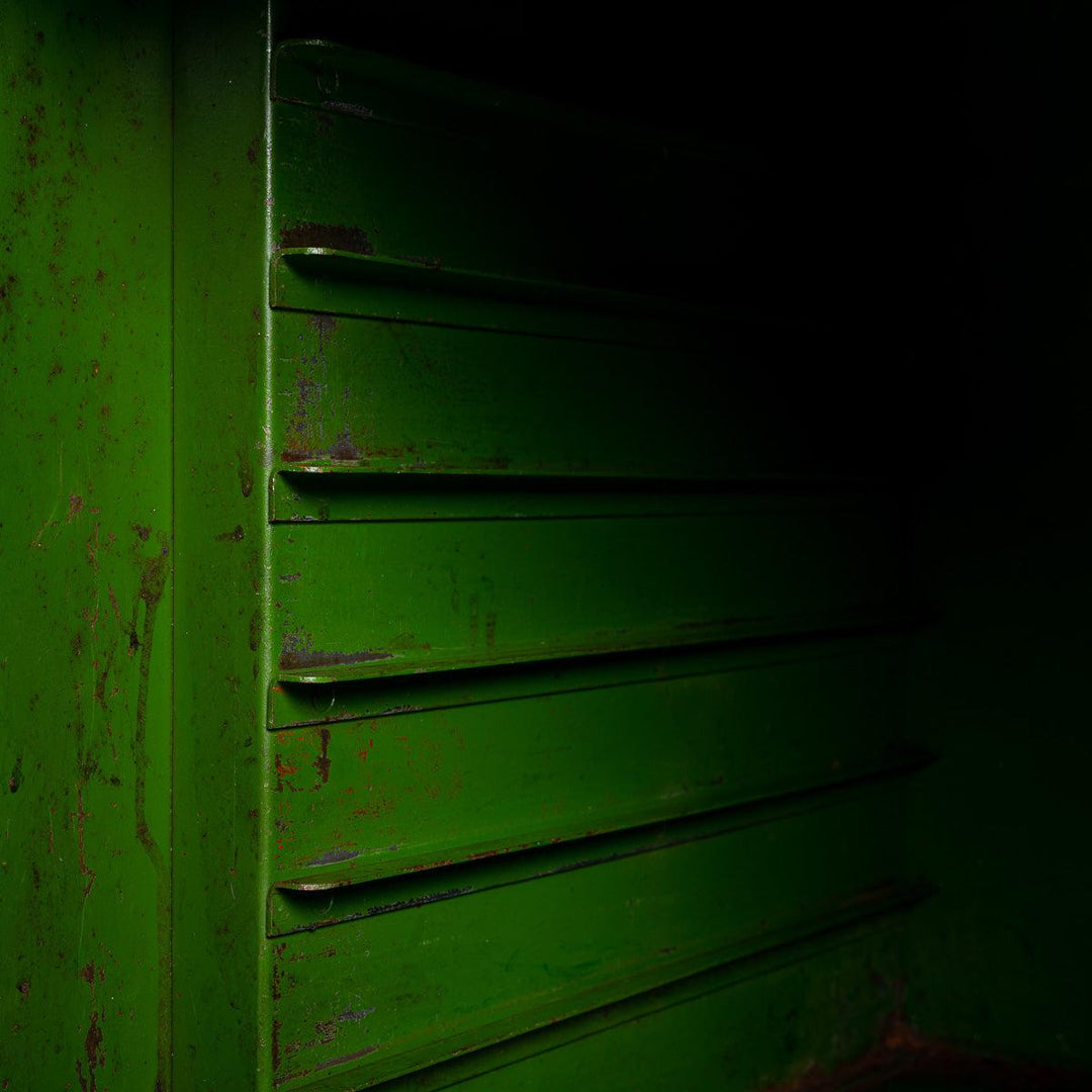 Art Deco Industrial Green Painted Steel Dead Cabinet from C H Whittingham