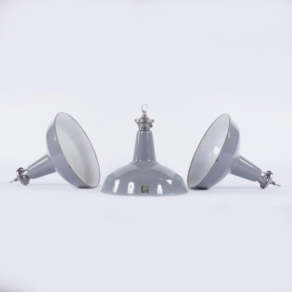 Benjamin Electric Large Industrial Factory Grey Enamel Pendant Lights