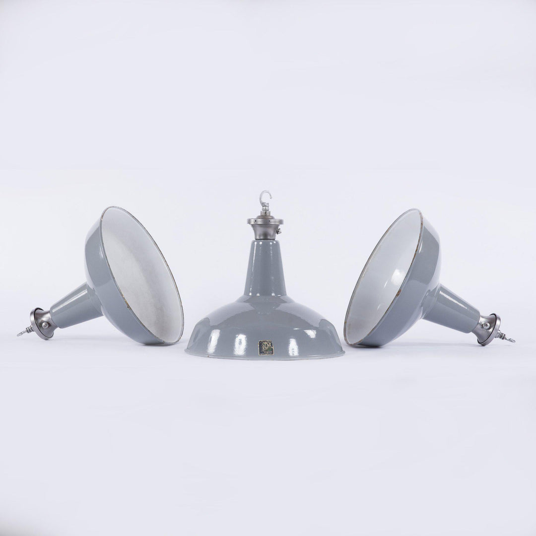 Benjamin Electric Large Industrial Factory Grey Enamel Pendant Lights