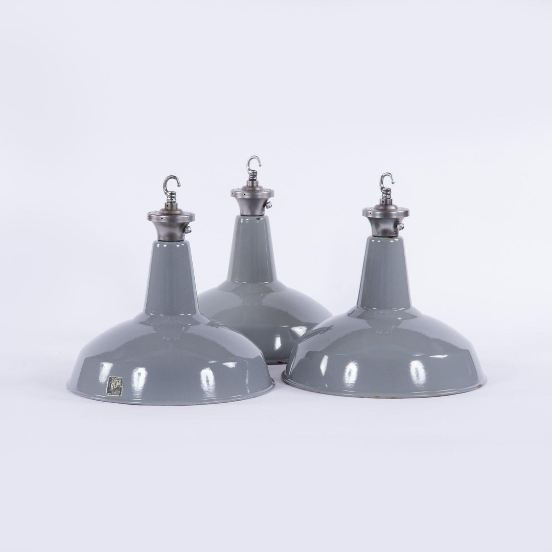 Benjamin Electric Large Industrial Factory Grey Enamel Pendant Lights