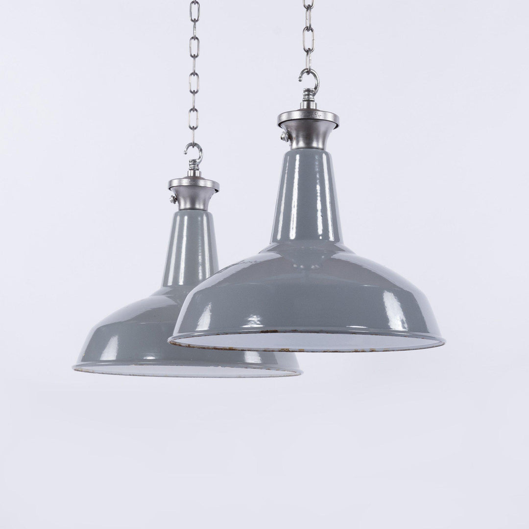 Benjamin Electric Large Industrial Factory Grey Enamel Pendant Lights