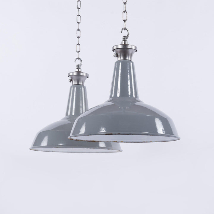 Benjamin Electric Large Industrial Factory Grey Enamel Pendant Lights