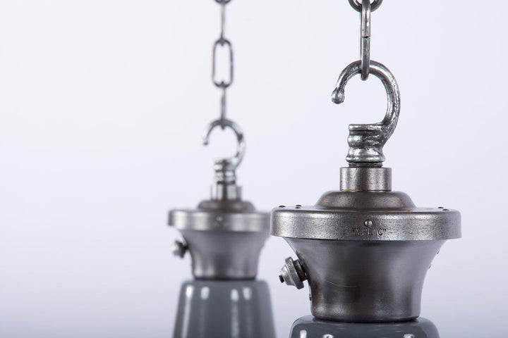 Benjamin Electric Large Industrial Factory Grey Enamel Pendant Lights