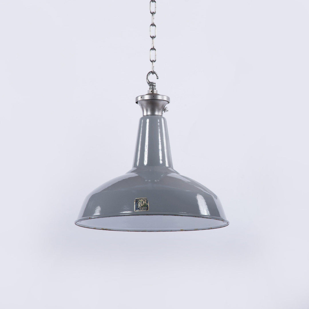 Benjamin Electric Large Industrial Factory Grey Enamel Pendant Lights