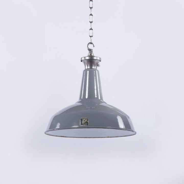 Benjamin Electric Large Industrial Factory Grey Enamel Pendant Lights