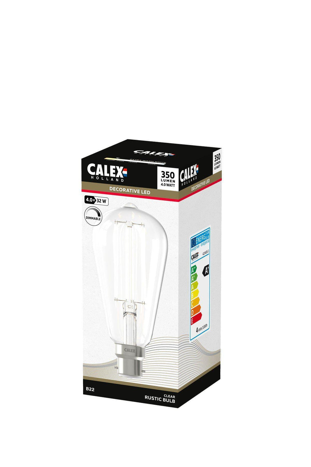 Calex 425405 | LED Clear Filament Rustik Bulb | B22 | ST64 | 4W