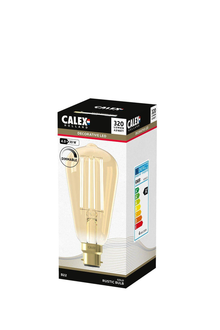 Calex 425415 | LED Gold Long Filament Rustik Bulb | B22 | ST64 | 4W