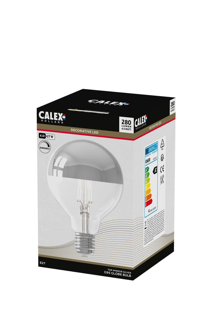 Calex 425455 | LED Clear Filament Bulb | Mirror Top | E27 | G95 | 4W