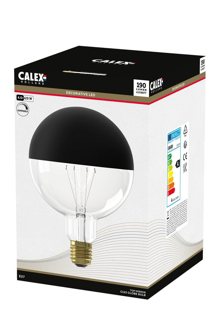 Calex 425478 | LED Filament Bulb | Black Top Mirror | E27 | G125 | 4W