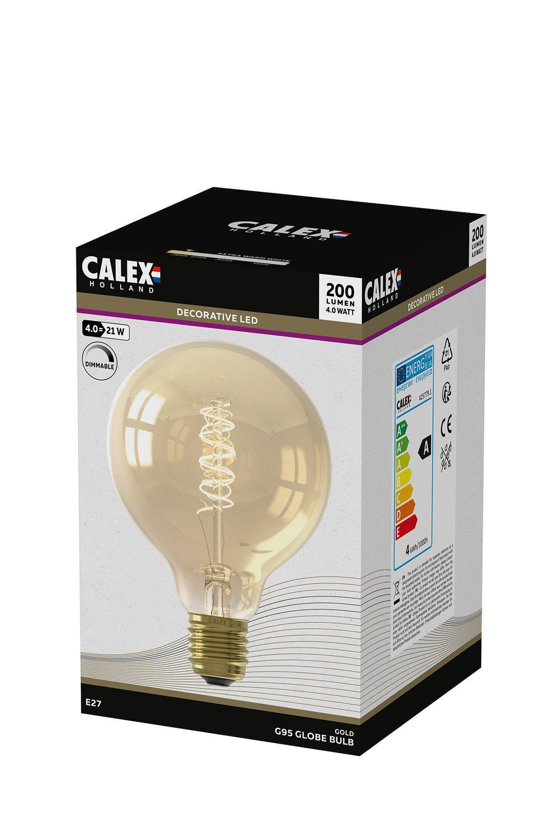 Calex 425779 | LED Gold Spiral Filament Bulb | E27 | G95 | 4W