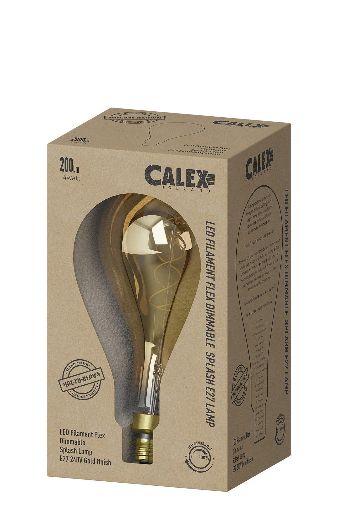 Calex 425812 | LED Gold Flex Filament Splash Bulb | E27 | PS160 | 4W