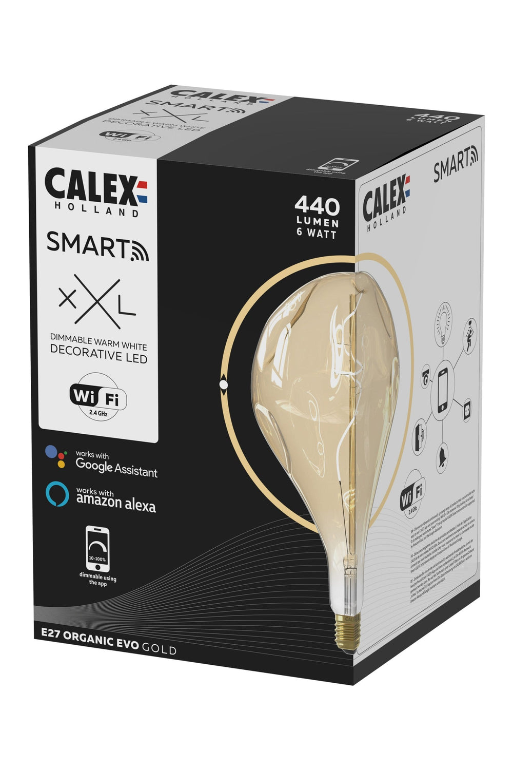 Calex 429160 | LED Gold XXL Organic EVO Bulb | E27 | 6W | Smart Bulb