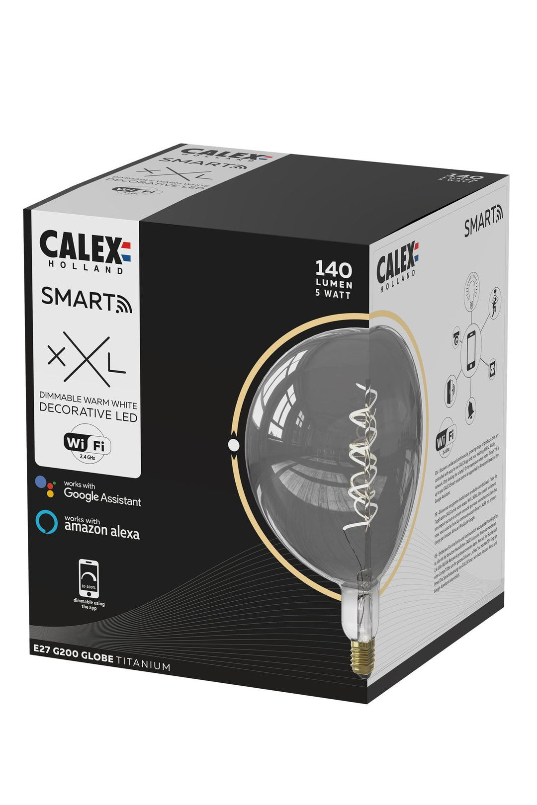 Calex 429164 | LED Titanium Globe Bulb | E27 | G200 | 5W | Smart Bulb