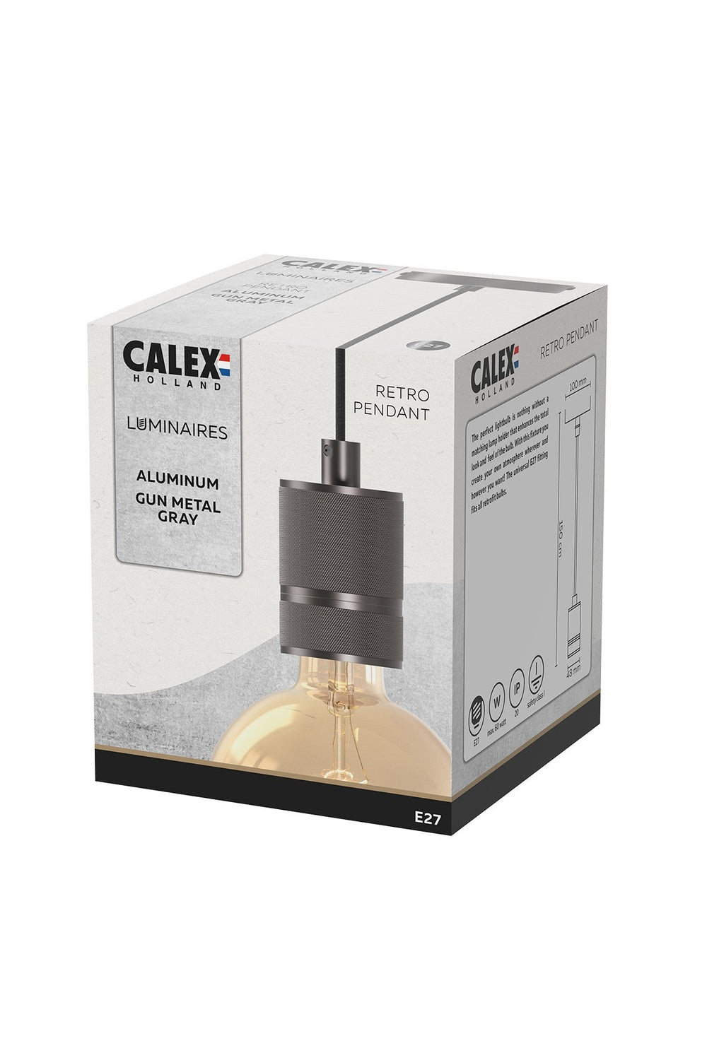 Calex 965240 | Single Decorative E27 Pendant Light Set in Gun Metal Grey