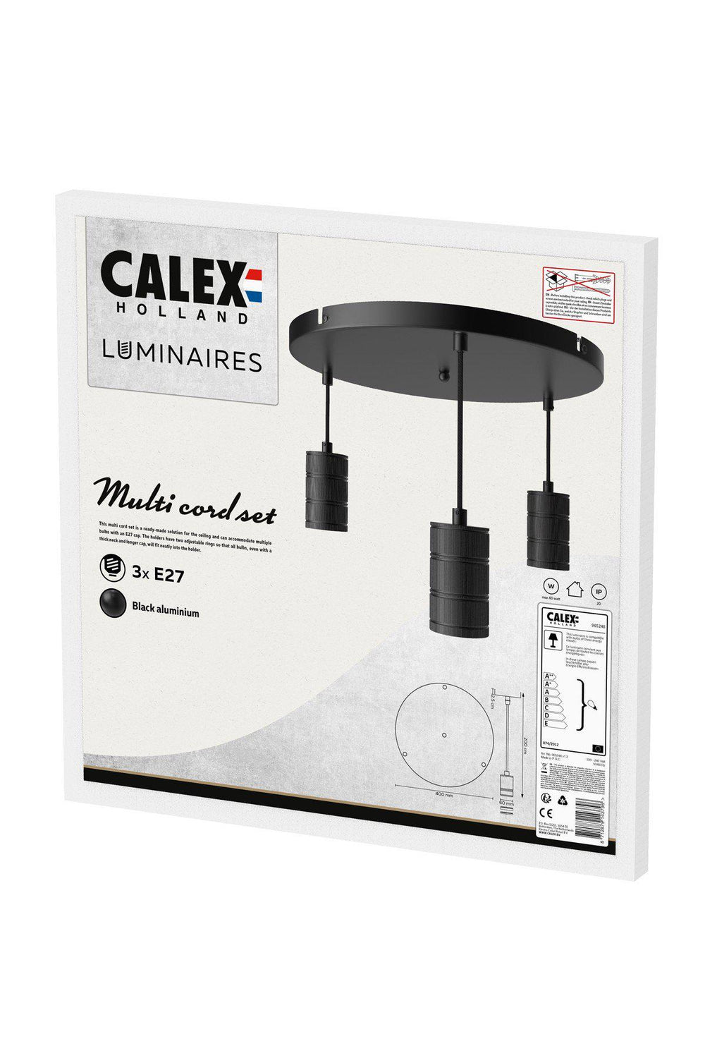 Calex Multi Cordset 3x E27 Industrial Black - 965248