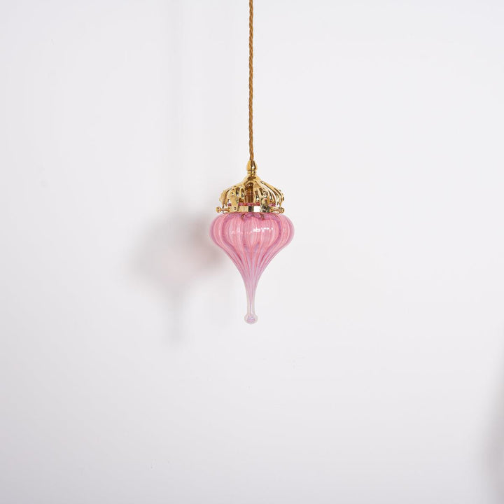 Cranberry Pink Vaseline Glass Drop Shade with Polished Brass Arts & Crafts Style Galleries