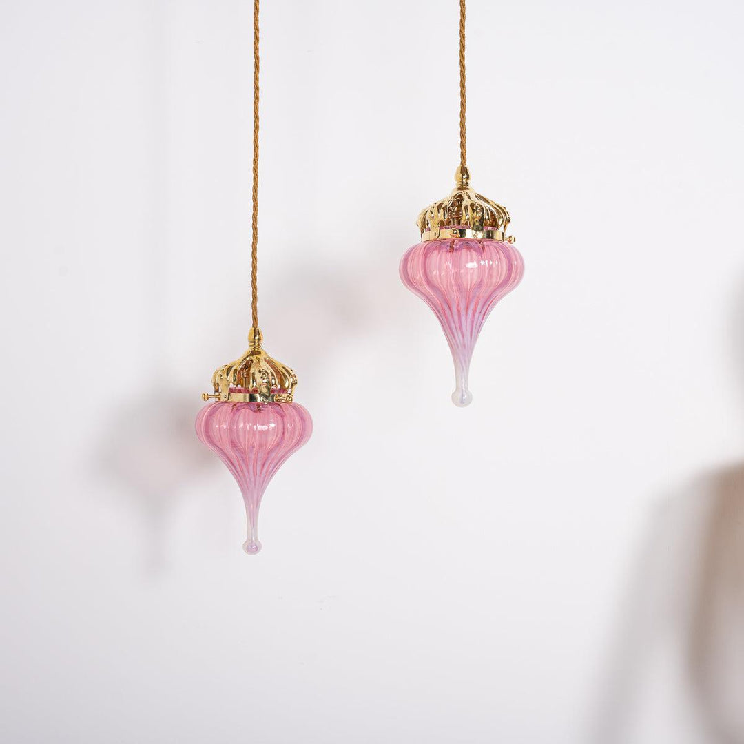 Cranberry Pink Vaseline Glass Drop Shade with Polished Brass Arts & Crafts Style Galleries