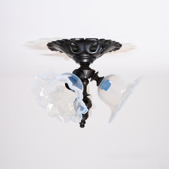 Decorative Art Nouveau Ceiling Light with Vaseline Glass Petal Design Shades