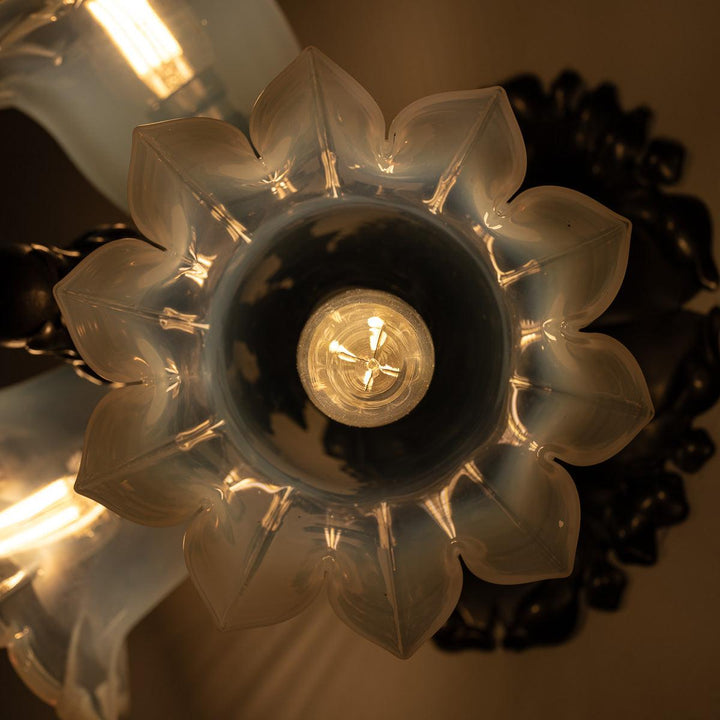 Decorative Art Nouveau Ceiling Light with Vaseline Glass Petal Design Shades