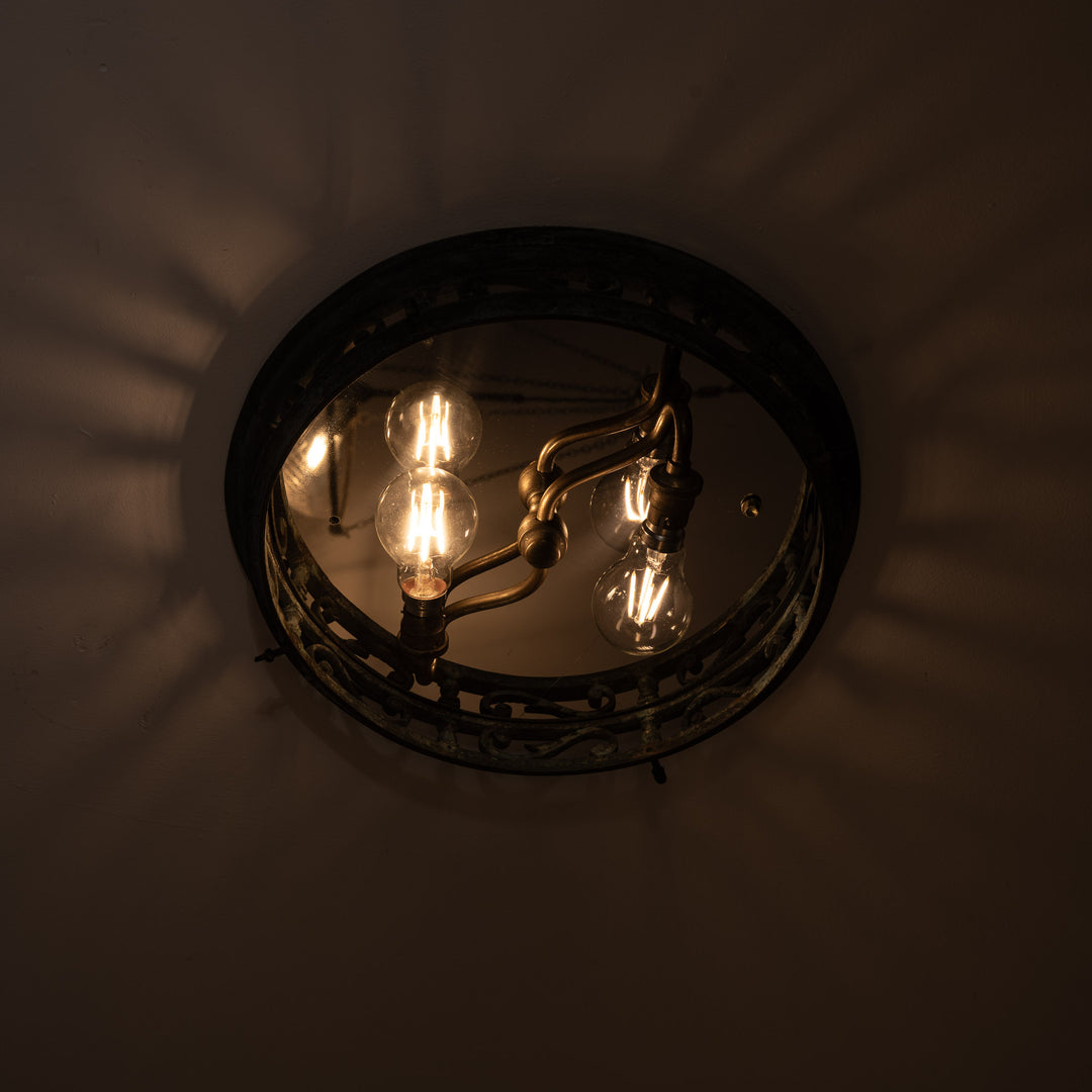 Decorative Open Panel Cast Bronze Flush to Ceiling Fitting with Exceptional Cut Crystal Bowl
