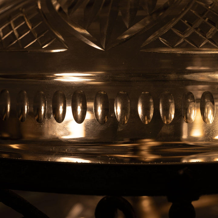 Decorative Open Panel Cast Bronze Flush to Ceiling Fitting with Exceptional Cut Crystal Bowl