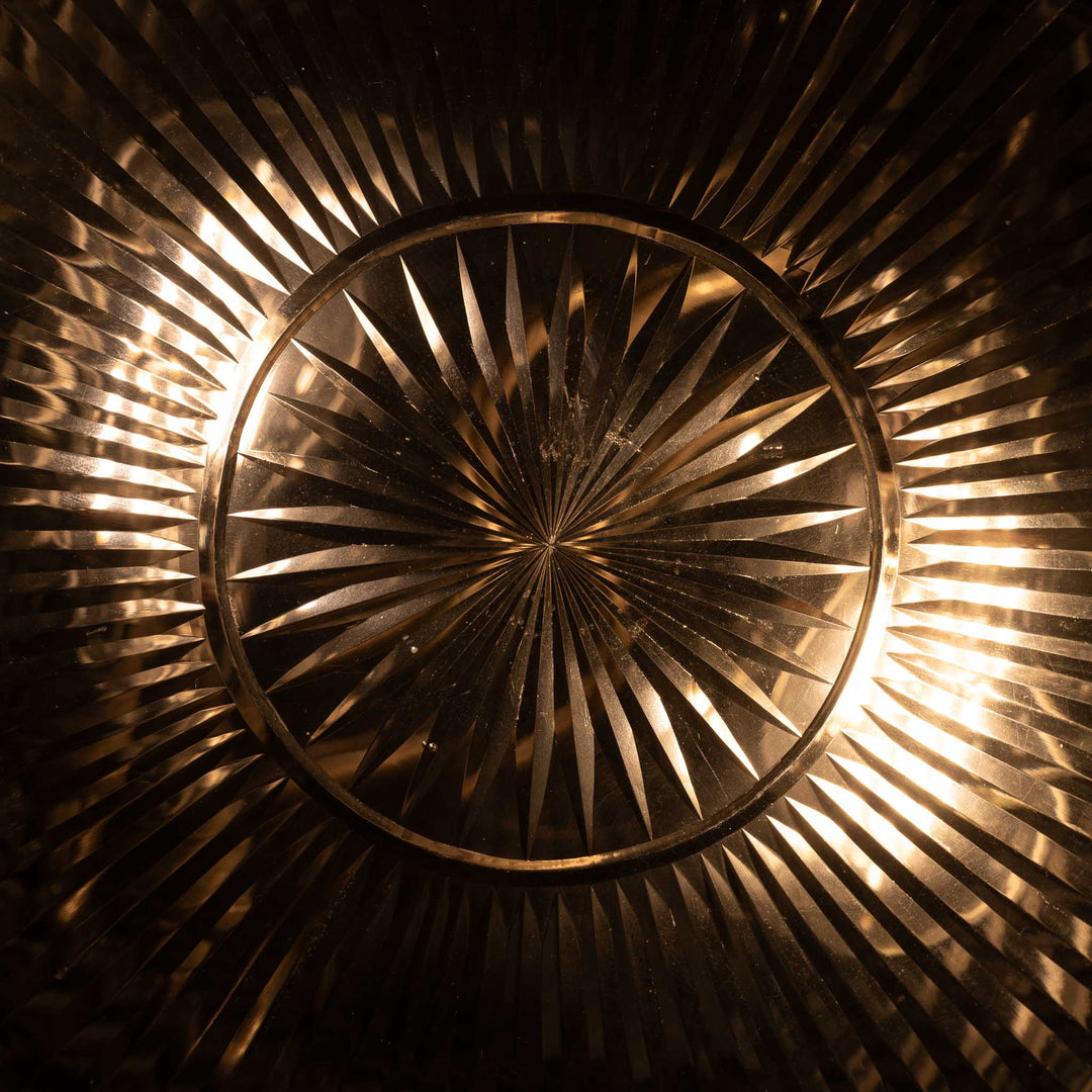 Decorative Open Panel Cast Bronze Flush to Ceiling Fitting with Exceptional Cut Crystal Bowl