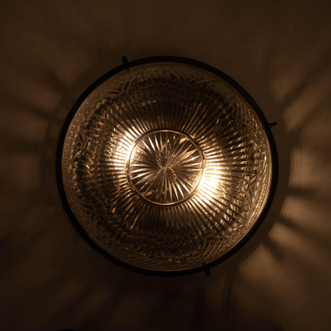 Decorative Open Panel Cast Bronze Flush to Ceiling Fitting with Exceptional Cut Crystal Bowl